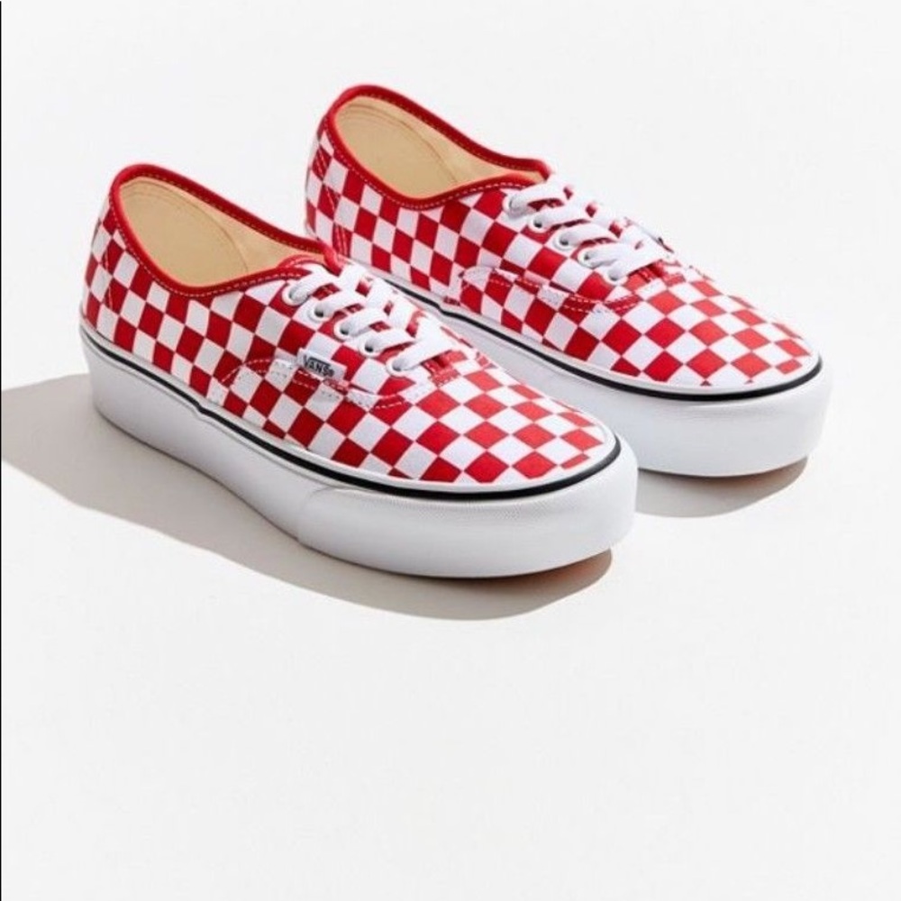 Red checkered platform vans size 8